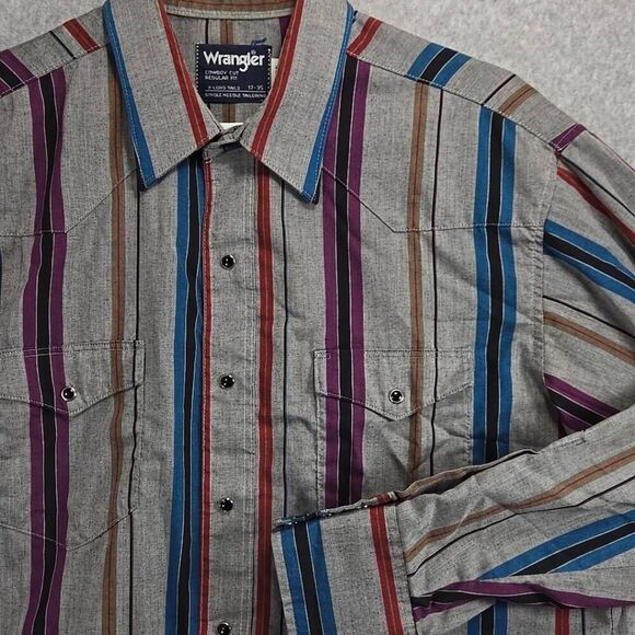 Wrangler Other - Wrangler Pearl Snap Western Shirt 17 Long Tails XL.